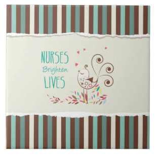 Happy Nurses Day, Cute Bird on Stripes Tegeltje