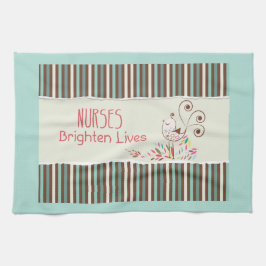 Happy Nurses Day, Cute Bird on Stripes Theedoek