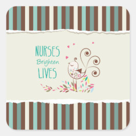 Happy Nurses Day, Cute Bird on Stripes Vierkante Sticker