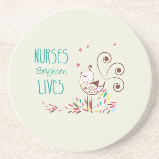 Happy Nurses Day, Cute Bird on Stripes Zandsteen Onderzetter (Voorkant)