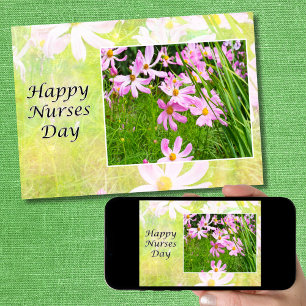 Happy Nurses Day Field of Pink Cosmo Flowers Kaart