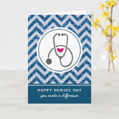 Happy Nurses Day Grey Stethoscoop op blauwe Chevro Kaart (Gele Bloem)
