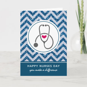 Happy Nurses Day Grey Stethoscoop op blauwe Chevro Kaart