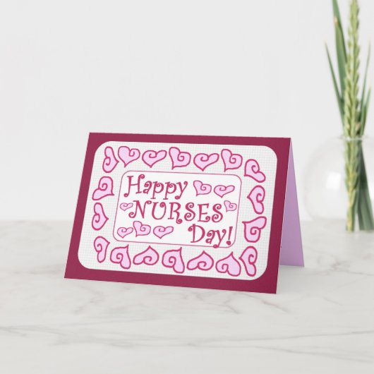 Happy Nurses Day Kaart - Pink Hearts (Voorkant)