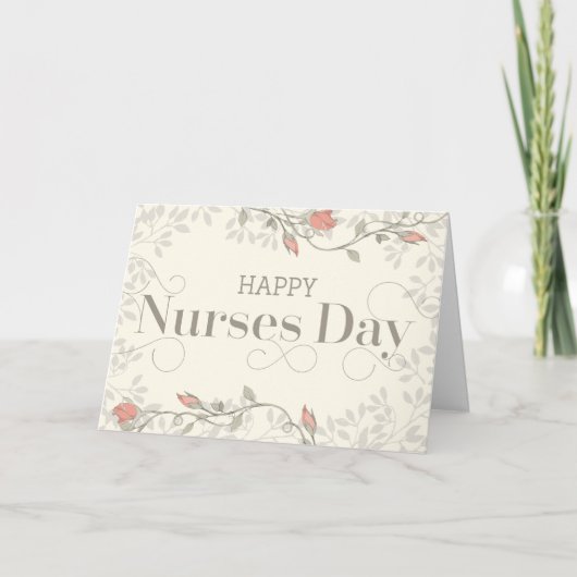 Happy Nurses Day Kaart - Zachte tekst en bloemen (Voorkant)