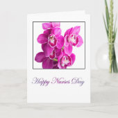 Happy Nurses Day Paarse phalaenopsis orchideeën Kaart (Voorkant)
