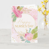 Happy Nurses Day Roze Bloemen Goud en Groene Kaart (Gele Bloem)
