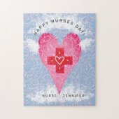 Happy Nurses Day Roze Hart met Vleugels Personalis Legpuzzel (Verticaal)