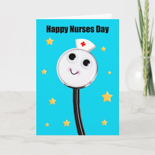 Happy Nurses Day Schattigee stethoscoop met sterre Feestdagen Kaart (Voorkant)