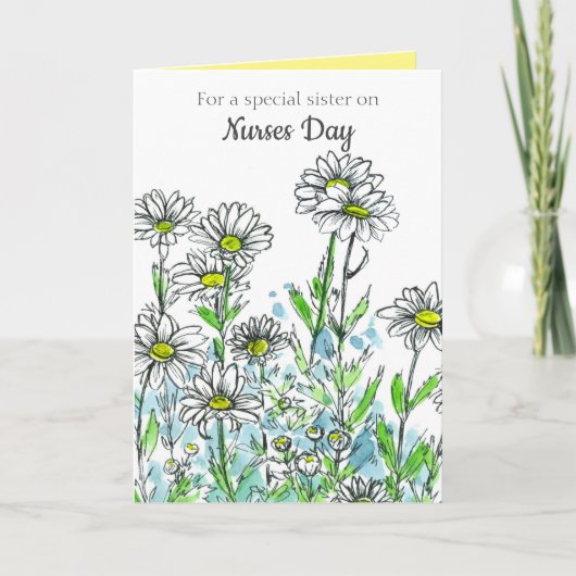 Happy Nurses Day Sister White Daisy Flowers Kaart (Voorkant)