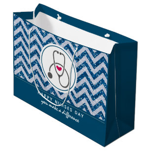 Happy Nurses Day Stethoscope op Blue Chevron Groot Cadeauzakje