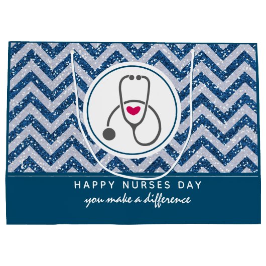Happy Nurses Day Stethoscope op Blue Chevron Groot Cadeauzakje (Achterkant)