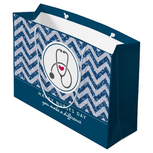 Happy Nurses Day Stethoscope op Blue Chevron Groot Cadeauzakje (Achterkant Gekanteld)