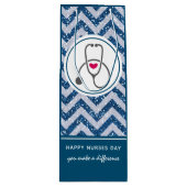 Happy Nurses Day Stethoscope op Blue Chevron Wijn Cadeautas (Voorkant)