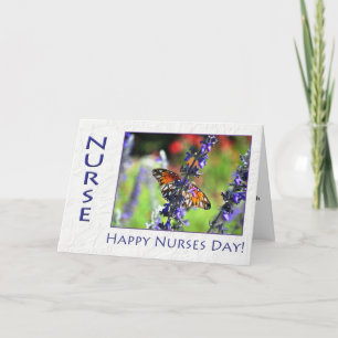Happy Nurses Day Vlinder en Bloemen Kaart