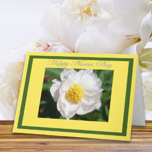 Happy Nurses Day White Peony Flower Kaart