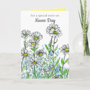 Happy Nurses Day Zuster White Daisy Flowers Kaart