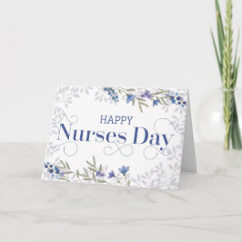 Happy Nurses Day - Zwirly Text and Flowers - Blauw Bedankkaart