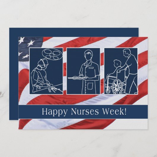 Happy Nurses Week. Amerikaanse Patriottische aange Bedankkaart (Voorkant / Achterkant)