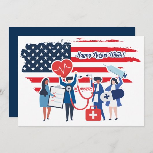 Happy Nurses Week. Amerikaanse Patriottische aange Bedankkaart (Voorkant / Achterkant)