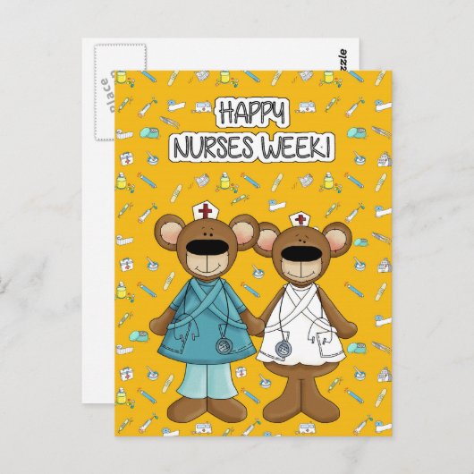 Happy Nurses Week. Cute Teddy Bears Briefkaart (Voorkant / Achterkant)
