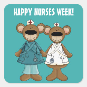 Happy Nurses Week. Cute Teddy Bears Vierkante Sticker