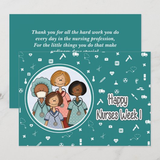 Happy Nurses Week. Groep Verpleegkundigen Kaart (Voorkant / Achterkant)