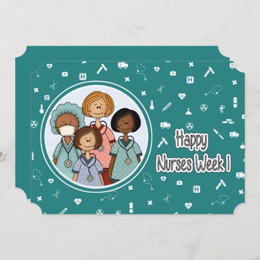 Happy Nurses Week. Groep Verpleegkundigen Kaart (Voorkant / Achterkant)