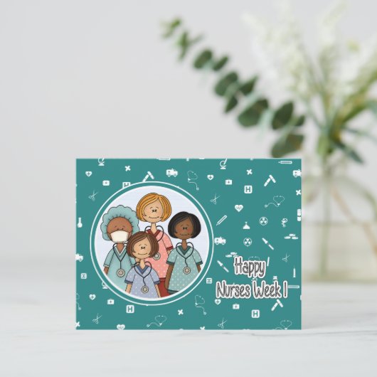 Happy Nurses Week. Groep verplegers Briefkaart (Staand voorkant)