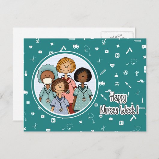 Happy Nurses Week. Groep verplegers Briefkaart (Voorkant / Achterkant)