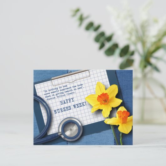 Happy Nurses Week Lente Daffodil en Stethoscoop Briefkaart (Staand voorkant)