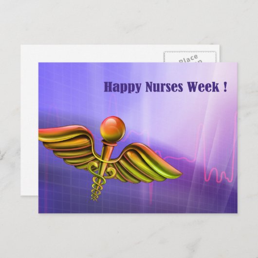 Happy Nurses Week. Medical Caduceus Briefkaart (Voorkant / Achterkant)