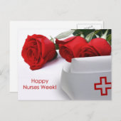 Happy Nurses Week. Rode rozen en zure Petten Briefkaart (Voorkant / Achterkant)