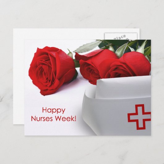Happy Nurses Week. Rode rozen en zure Petten Briefkaart (Voorkant / Achterkant)