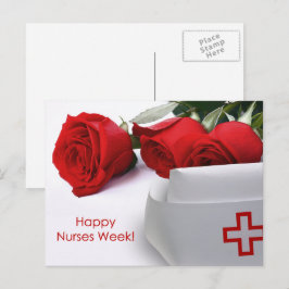 Happy Nurses Week. Rode rozen en zure Petten Briefkaart