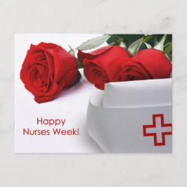 Happy Nurses Week. Rode rozen en zure Petten Briefkaart