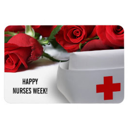 Happy Nurses Week. Rode rozen en zure Petten Magneet