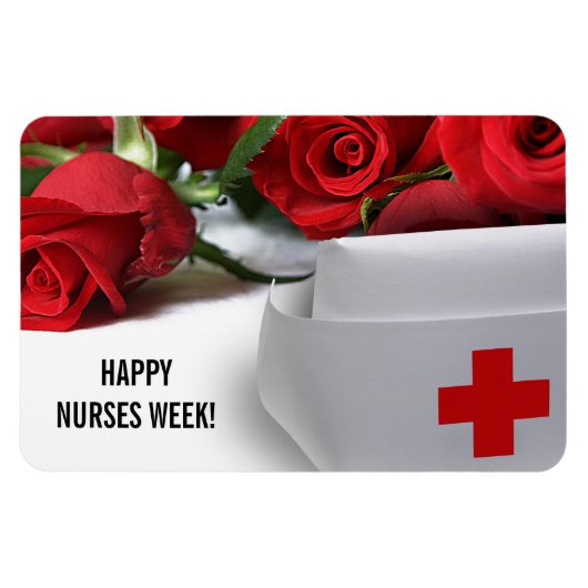 Happy Nurses Week. Rode rozen en zure Petten Magneet (Horizontaal)