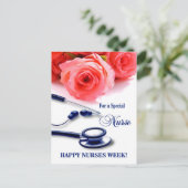 Happy Nurses Week. Rozen en stethoscoop Briefkaart (Staand voorkant)