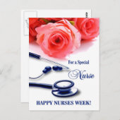 Happy Nurses Week. Rozen en stethoscoop Briefkaart (Voorkant / Achterkant)