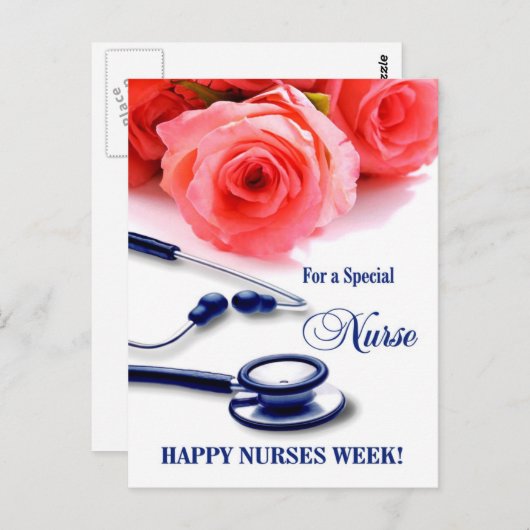 Happy Nurses Week. Rozen en stethoscoop Briefkaart (Voorkant / Achterkant)