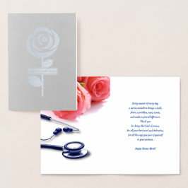 Happy Nurses Week. Rozen en stethoscoop Folie Kaarten