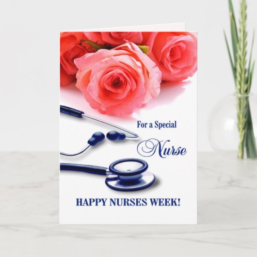 Happy Nurses Week. Rozen en Stethoscoop-Kaart Bedankkaart (Voorkant)