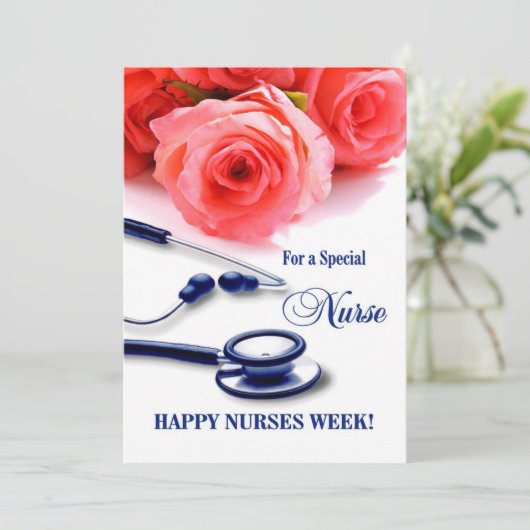 Happy Nurses Week. Rozen en Stethoscoop-Kaart Kaart (Staand voorkant)