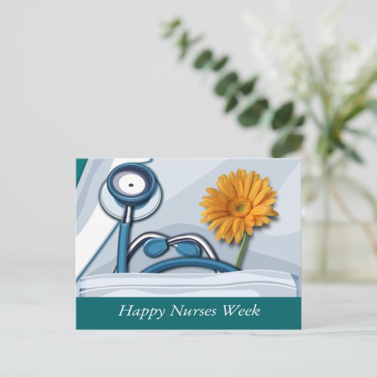 Happy Nurses Week. Stethoscoop en Daisy Briefkaart (Staand voorkant)