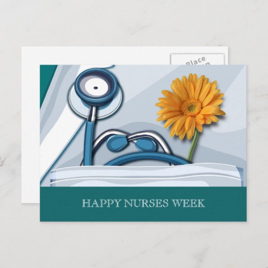 Happy Nurses Week. Stethoscoop en Daisy Briefkaart (Voorkant / Achterkant)