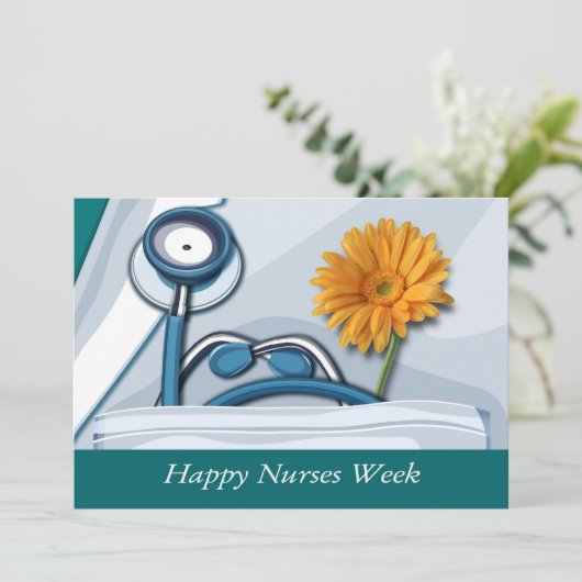 Happy Nurses Week. Stethoscoop en Daisy Kaart (Staand voorkant)