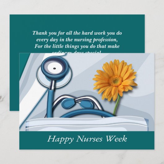 Happy Nurses Week. Stethoscoop en Daisy Kaart (Voorkant / Achterkant)
