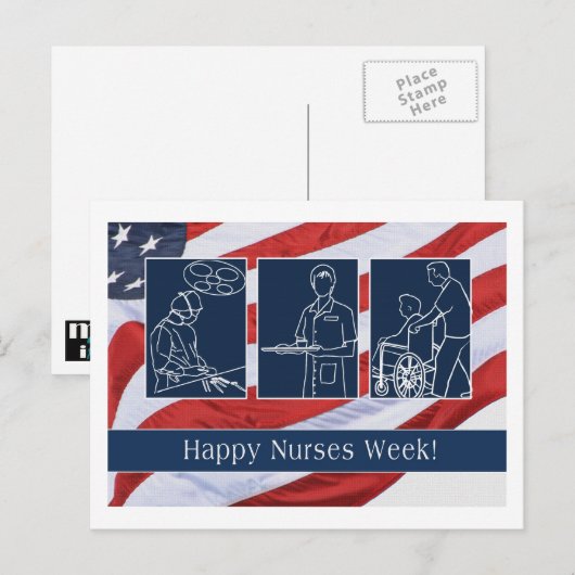 Happy Nurses Week. USA Patriotic Briefkaart (Voorkant / Achterkant)