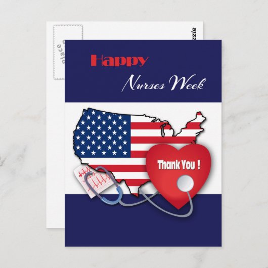 Happy Nurses Week. USA Patriotic Briefkaart (Voorkant / Achterkant)